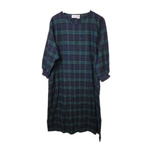 The Vermont Country Store Green Plaid Flannel Nightgown Cotton Portugal Size XL
